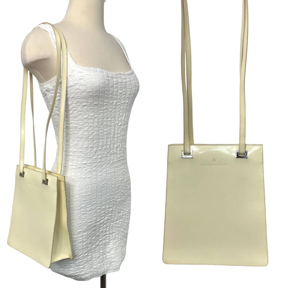 Trussardi Vintage Rectangle Leather Shoulder Bag in Light Yellow Made in Italy